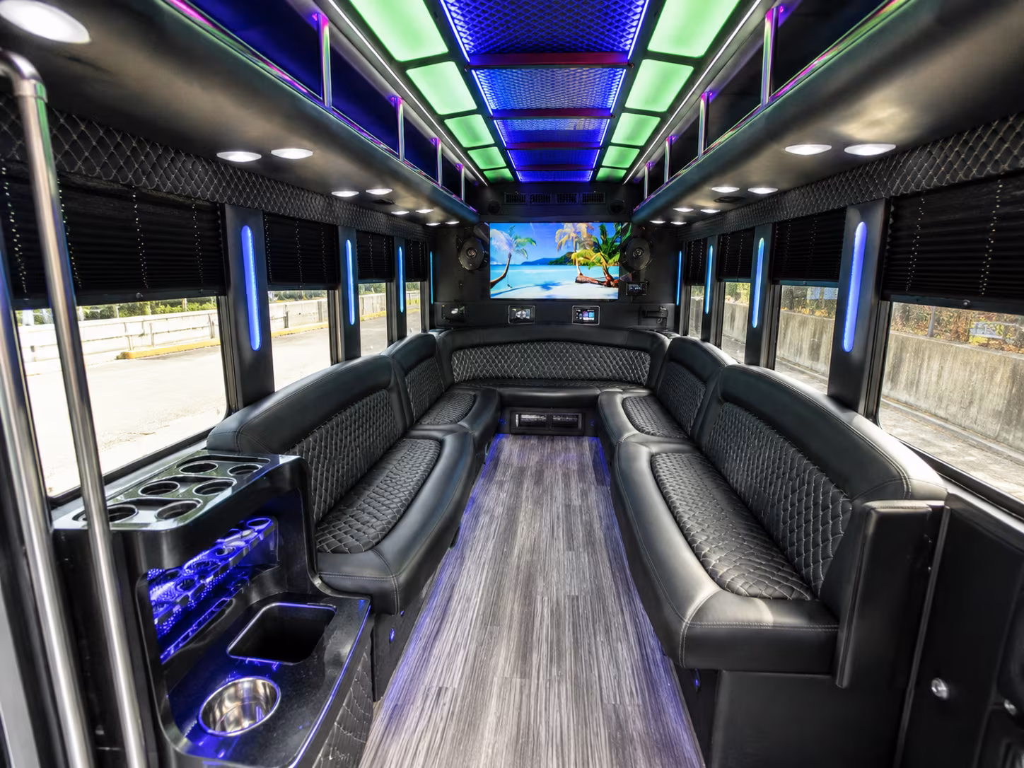 newton 18 passenger party bus inside